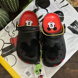 CROCS Black & Red Mickey Mouse Clogs with Plush Ears